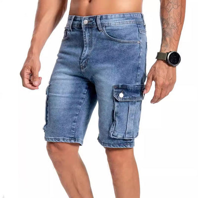 European And American Multi-pocket Micro-elastic Men's 5-point Workwear Casual Jeans